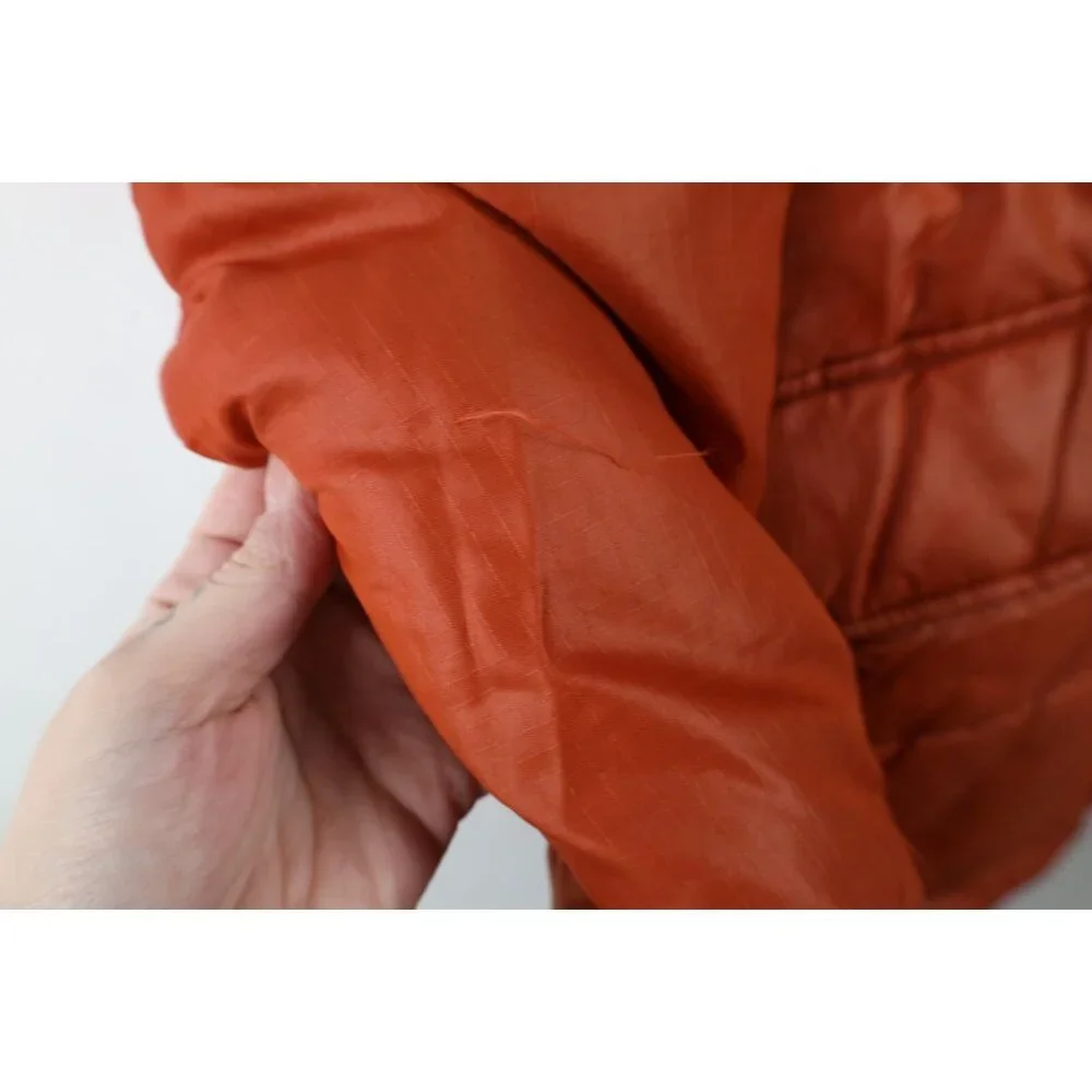Vtg 70s Streetwear Mens XL Distressed Full Zip Winter Puffer Jacket Orange USA - Picture 8 of 16